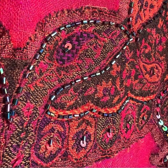 NEW Heirloom Anna Pashmina Shawl Pure Wool Beaded Sequined Embroidered Dark Red - Picture 5 of 16